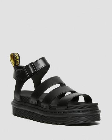 Black Women's Dr Martens Blaire Brando Leather Gladiator Sandals | CA 291ILH